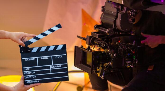 film production, movie camera, clapperboard, slate, cinematography, film set, director, filming
